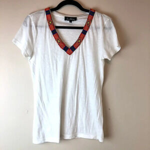 Sam Edelman | White Beaded V-neck Tee